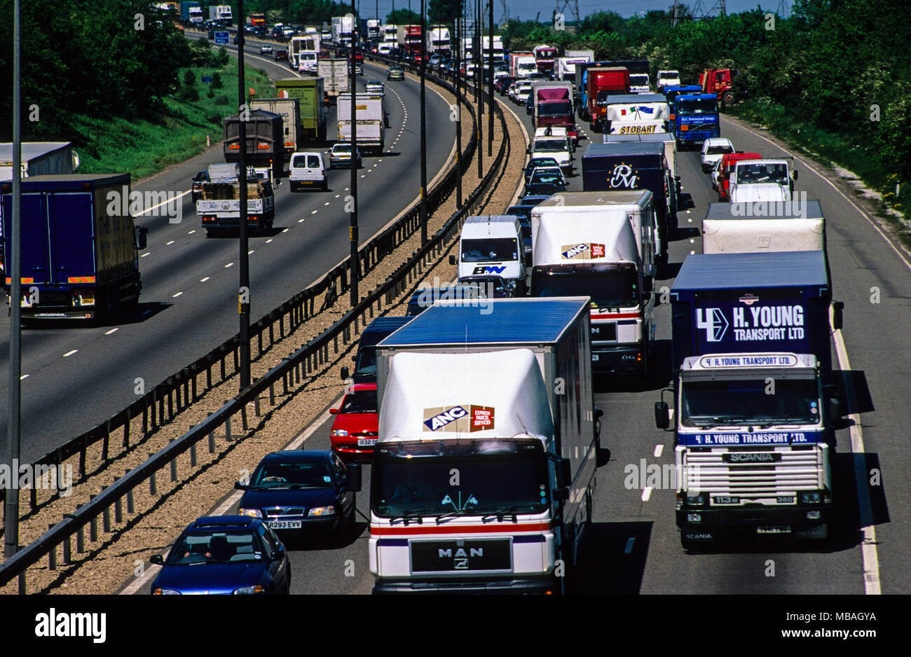 La congestione del traffico, M6, Birmingham, le Midlands, England, Regno Unito, GB. Foto Stock