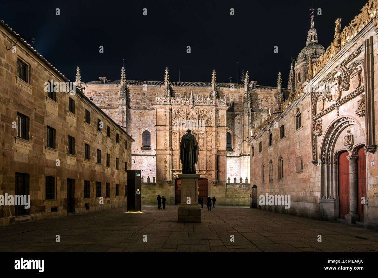 La facciata plateresque dell Università di Salamanca, la terza università più antica del mondo ancora in funzione, Salamanca Castiglia e Leon, Spagna Foto Stock