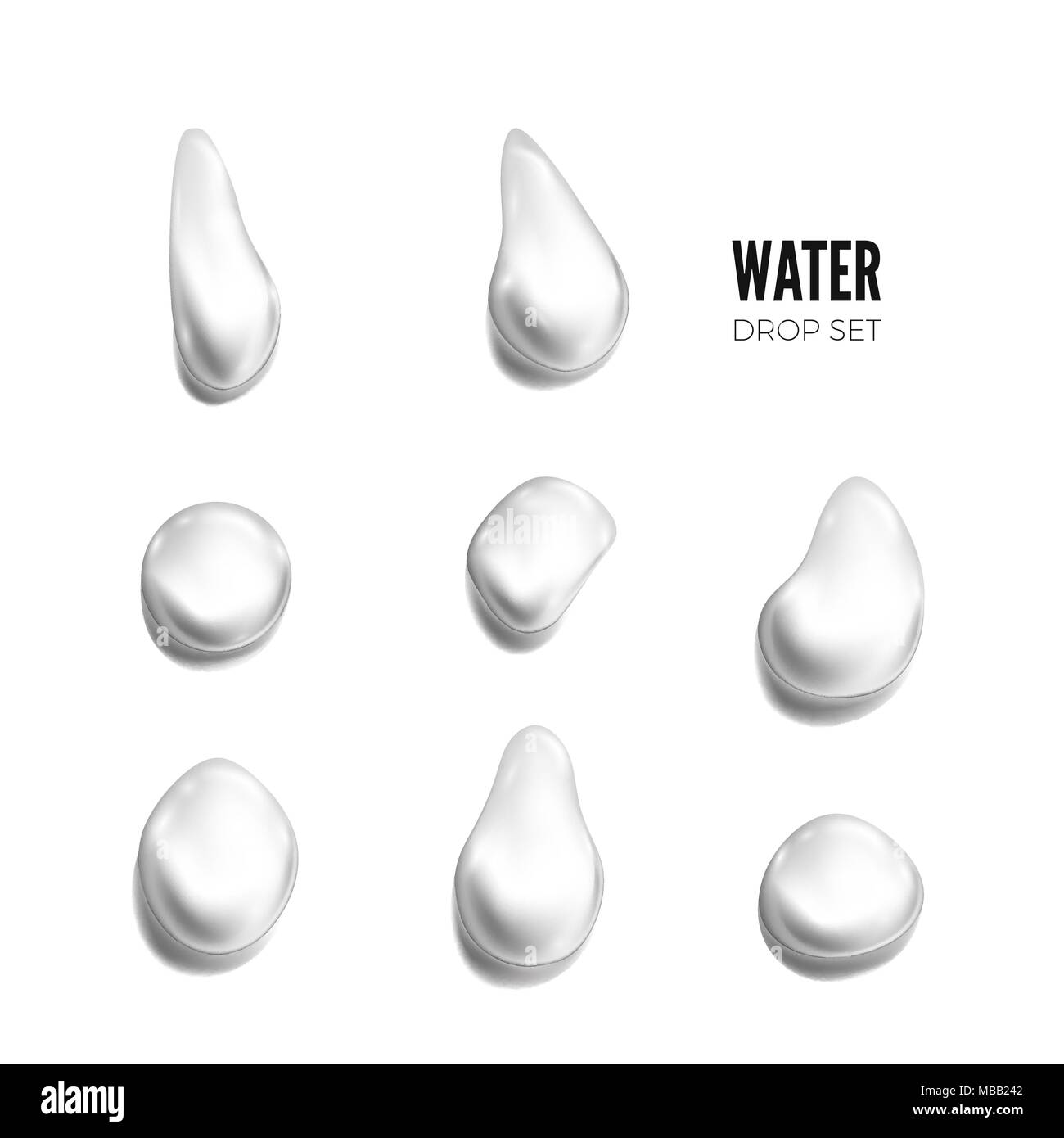Set trasparente di gocce. Illustrazione di vettore isolato su sfondo bianco Illustrazione Vettoriale