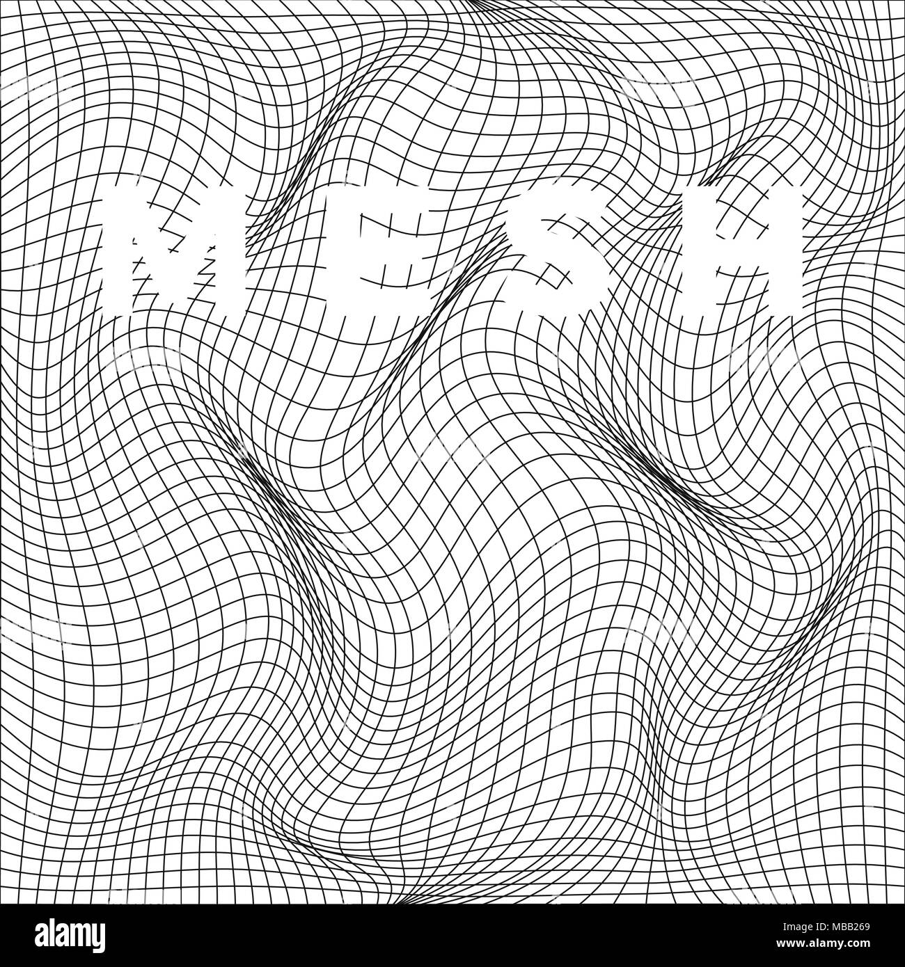 Abstract deformazione della net. Ondulata struttura a maglia. Illustrazione di vettore isolato su sfondo bianco Illustrazione Vettoriale