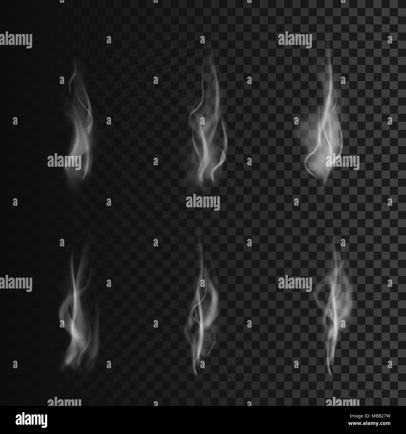 Forme di fumo. Set di fumo. Illustrazione di vettore isolato su sfondo trasparente Illustrazione Vettoriale
