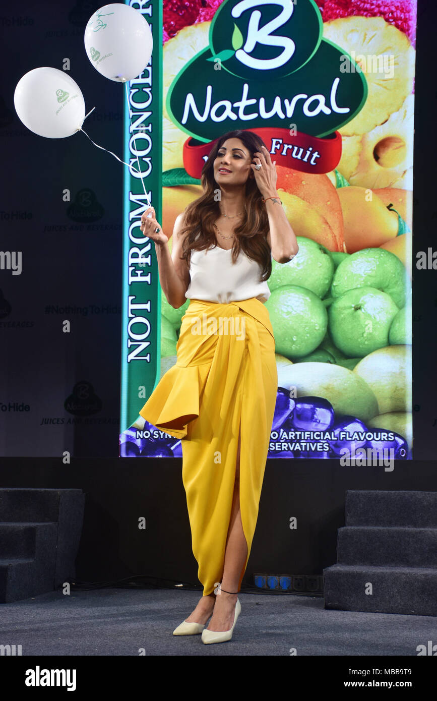 Mumbai, India. 9 apr, 2018. L'attrice Shilpa Shetty Kundra visto durante il lancio di un prodotto B succo naturale dalla società ITC a Mumbai. Credito: Azhar Khan SOPA/images/ZUMA filo/Alamy Live News Foto Stock