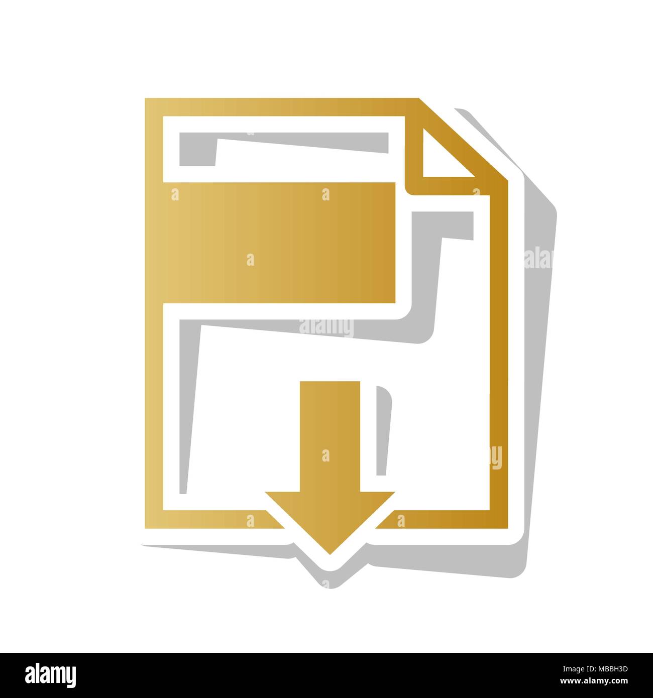 Download di file di segno. Vettore. Golden icona gradiente con contorno bianco e grigio ruotato ombra a sfondo bianco. Illustrazione Vettoriale