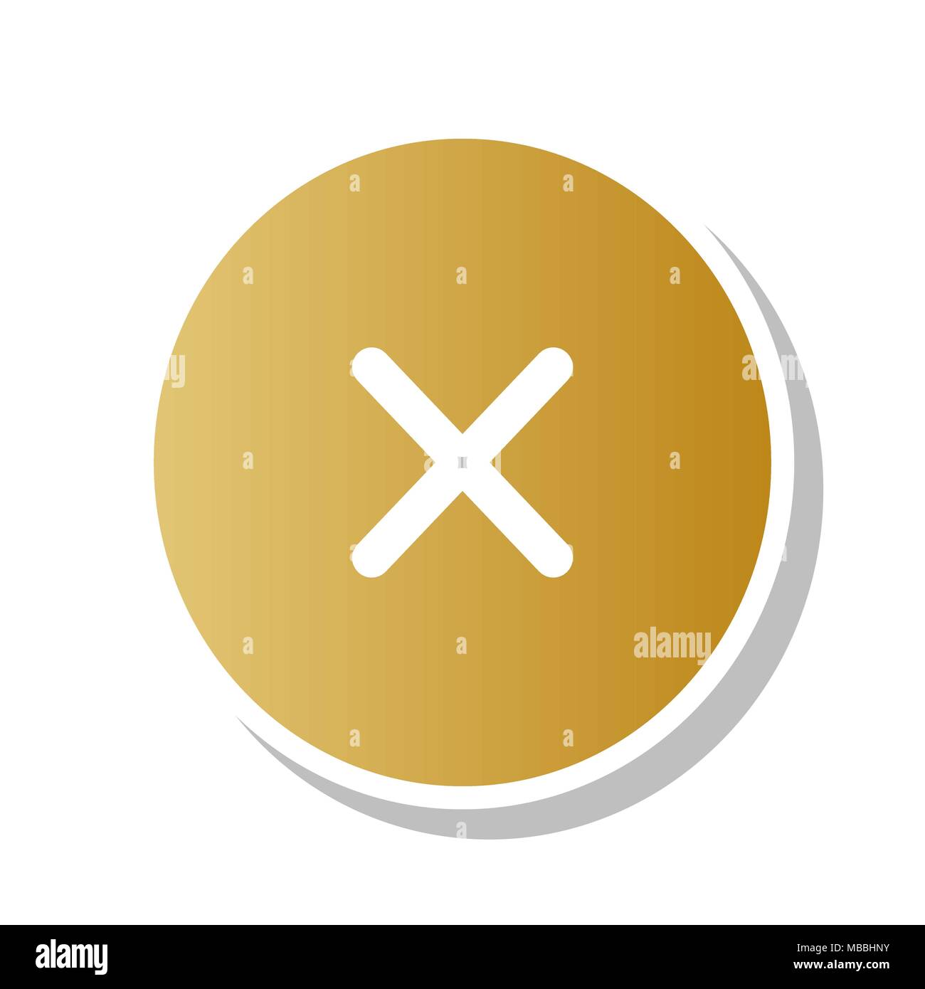 Segno a forma di croce illustrazione. Vettore. Golden icona gradiente con contorno bianco e grigio ruotato ombra a sfondo bianco. Illustrazione Vettoriale