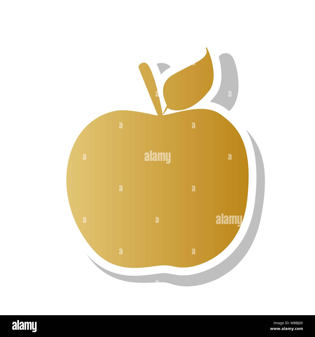 Segno di Apple illustrazione. Vettore. Golden icona gradiente con contorno bianco e grigio ruotato ombra a sfondo bianco. Illustrazione Vettoriale