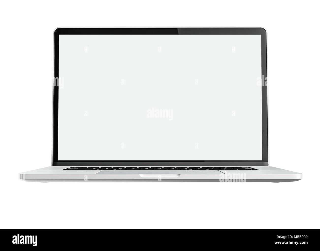 Moderno computer portatile isolato su sfondo bianco con schermo vuoto per mockup con percorso cliping. Foto Stock