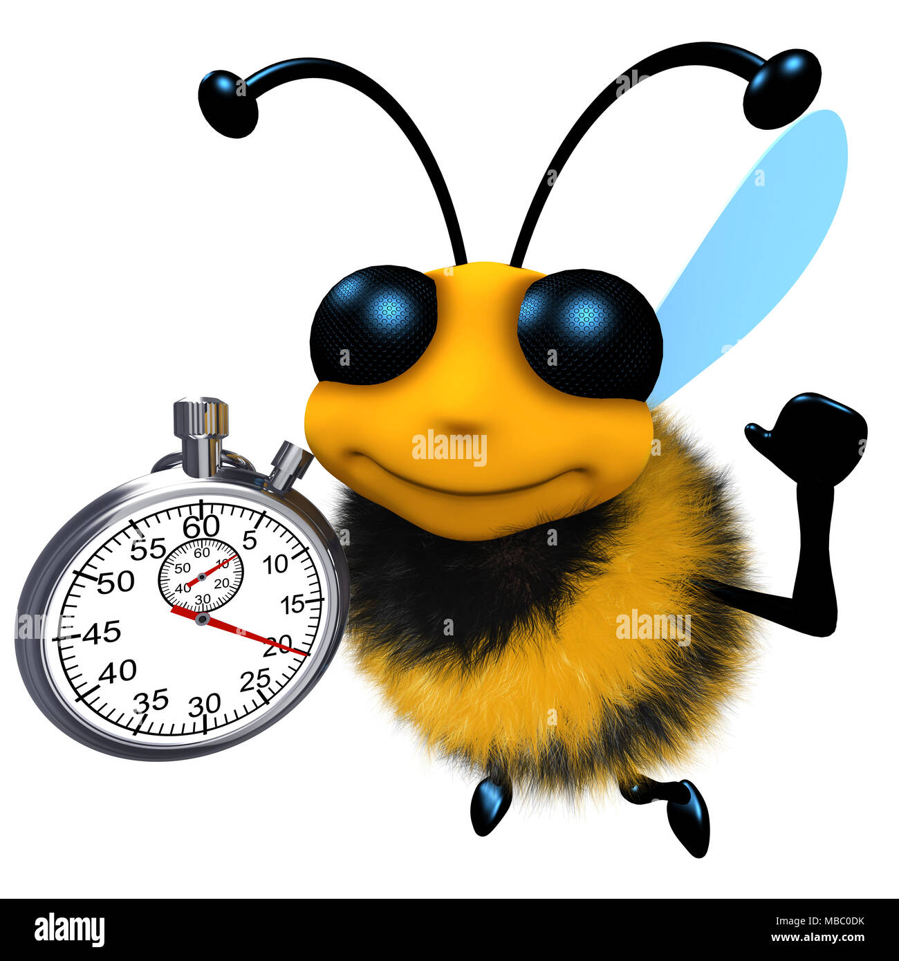 3D render di un simpatico cartoon honey bee carattere tenendo un cronometro temporizzatore Foto Stock