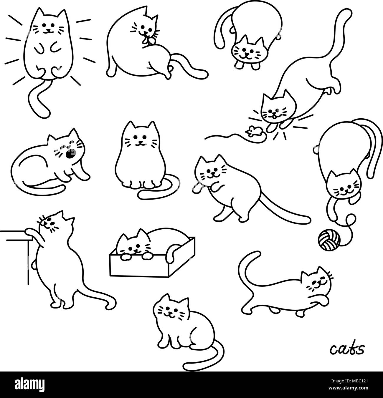 Set di Cute cat. Animale da compagnia illustrazione vettoriale Illustrazione Vettoriale