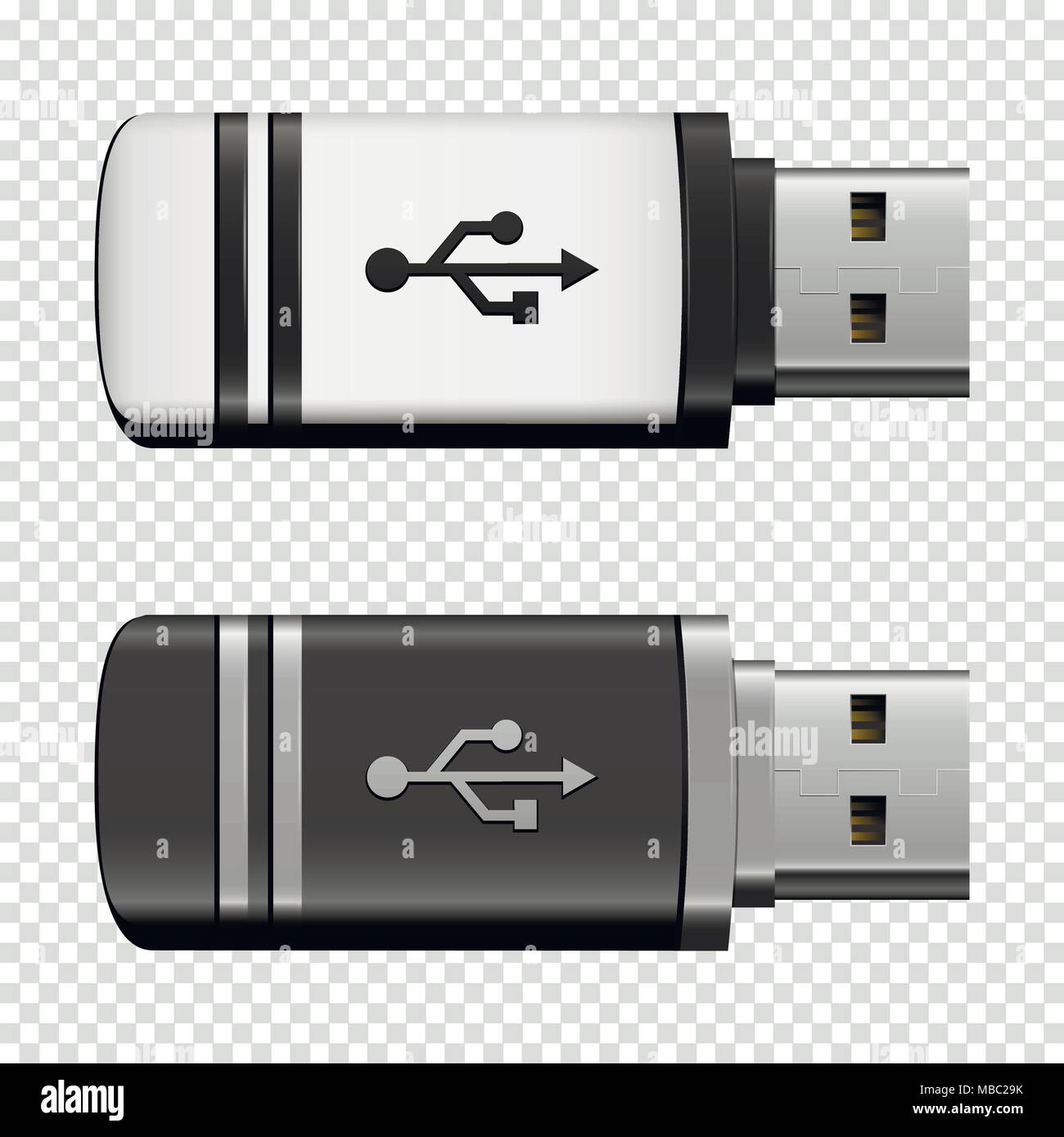 Unità di memoria flash USB. Il vettore isolato su sfondo trasparente. Illustrazione Vettoriale