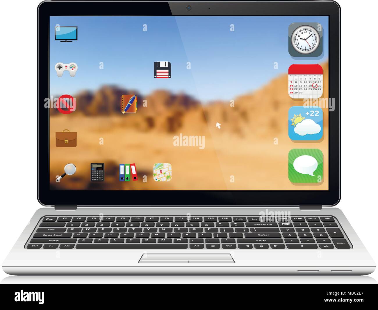 Laptop moderno con interfaccia utente, isolato su sfondo bianco Illustrazione Vettoriale