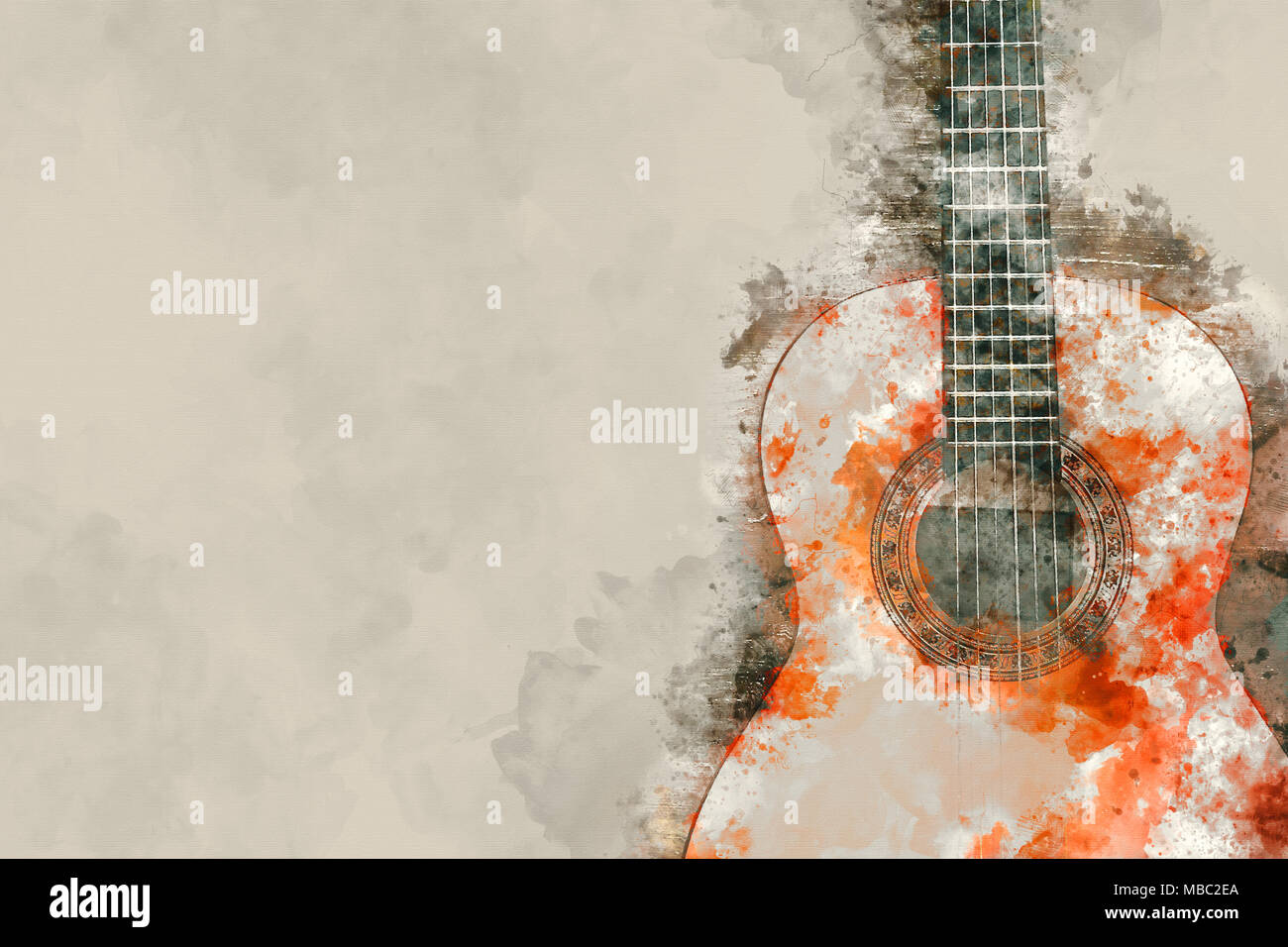 Stile acquerello illustrazione astratta di chitarra acustica Foto Stock
