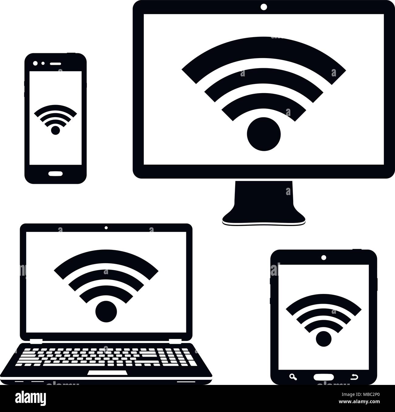 Il display del computer, laptop, tablet e smartphone con icone di collegamento  internet wifi simbolo. Illustrazione Vettoriale Immagine e Vettoriale -  Alamy