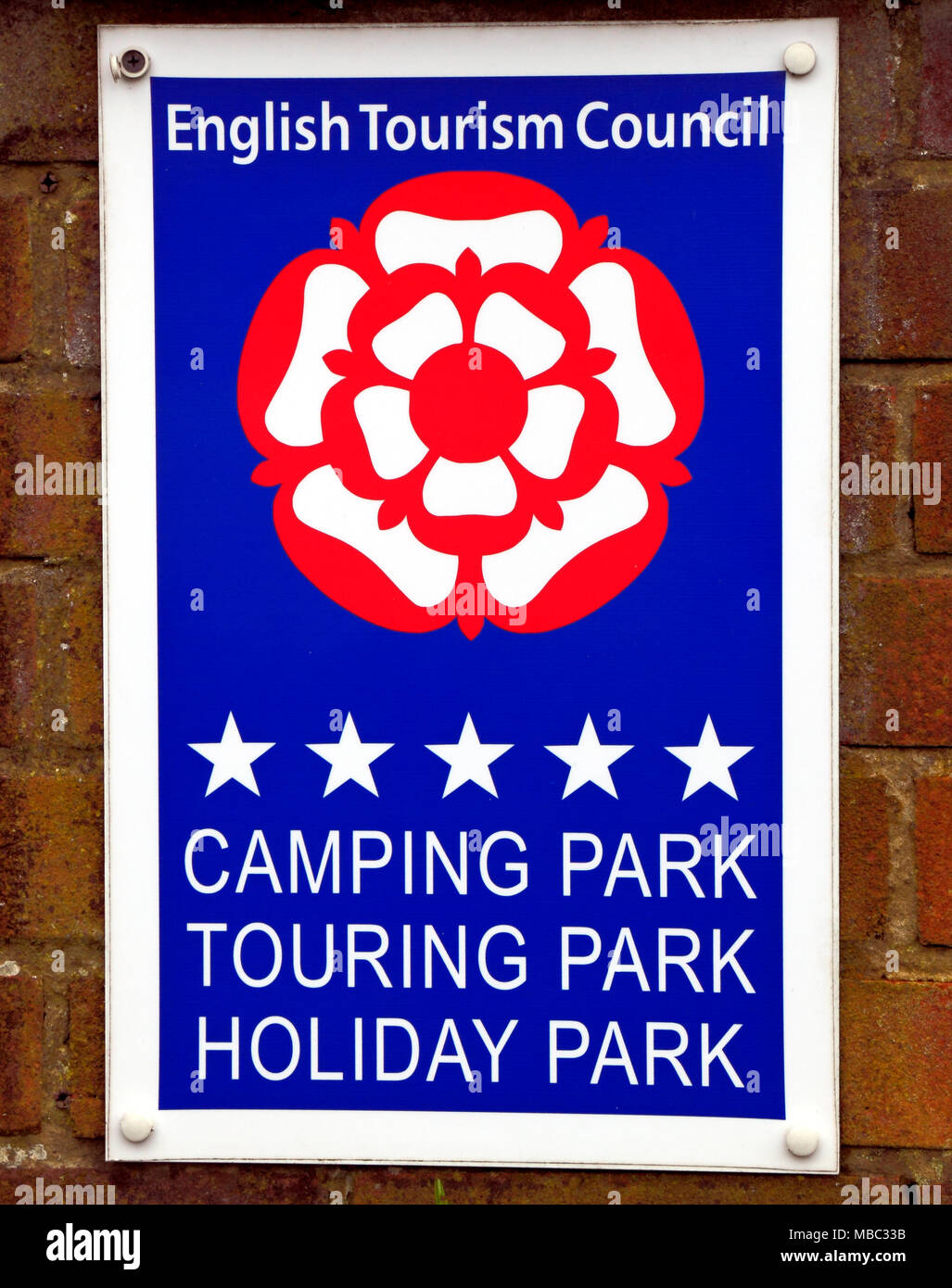 Consiglio del Turismo Inglese, 5 star award, logo, segno, Searles holiday park, Hunstanton, Norfolk, Regno Unito Foto Stock
