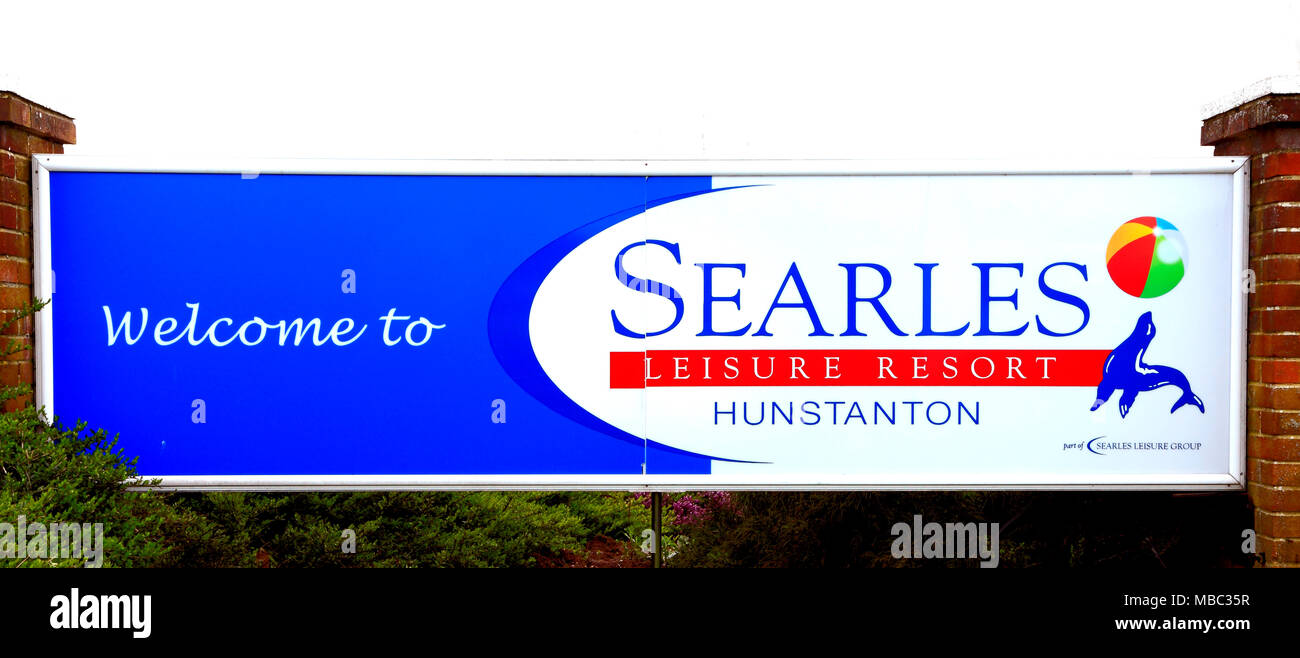 Searles Leisure Resort, Hunstanton, Norfolk, ingresso sign Foto Stock