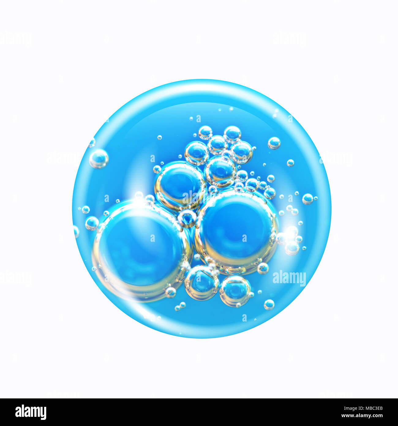 Le bolle di aria all'interno di una grande bolla d'acqua isolati su sfondo bianco. Concetti come Ecologia, Ambiente, mare pulito e acqua potabile. Macro. Foto Stock