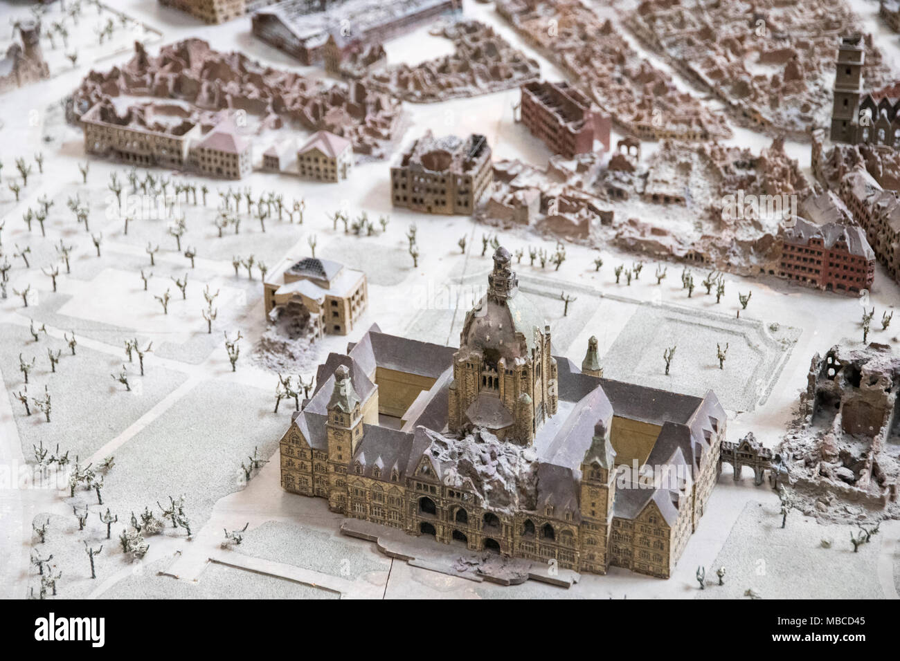 Hannover, Germania. Modello in scala con una rappresentazione della città tedesca di Hannover in Guerra Mondiale 2, distrutto e bombardati da RAF nel 1945 Foto Stock