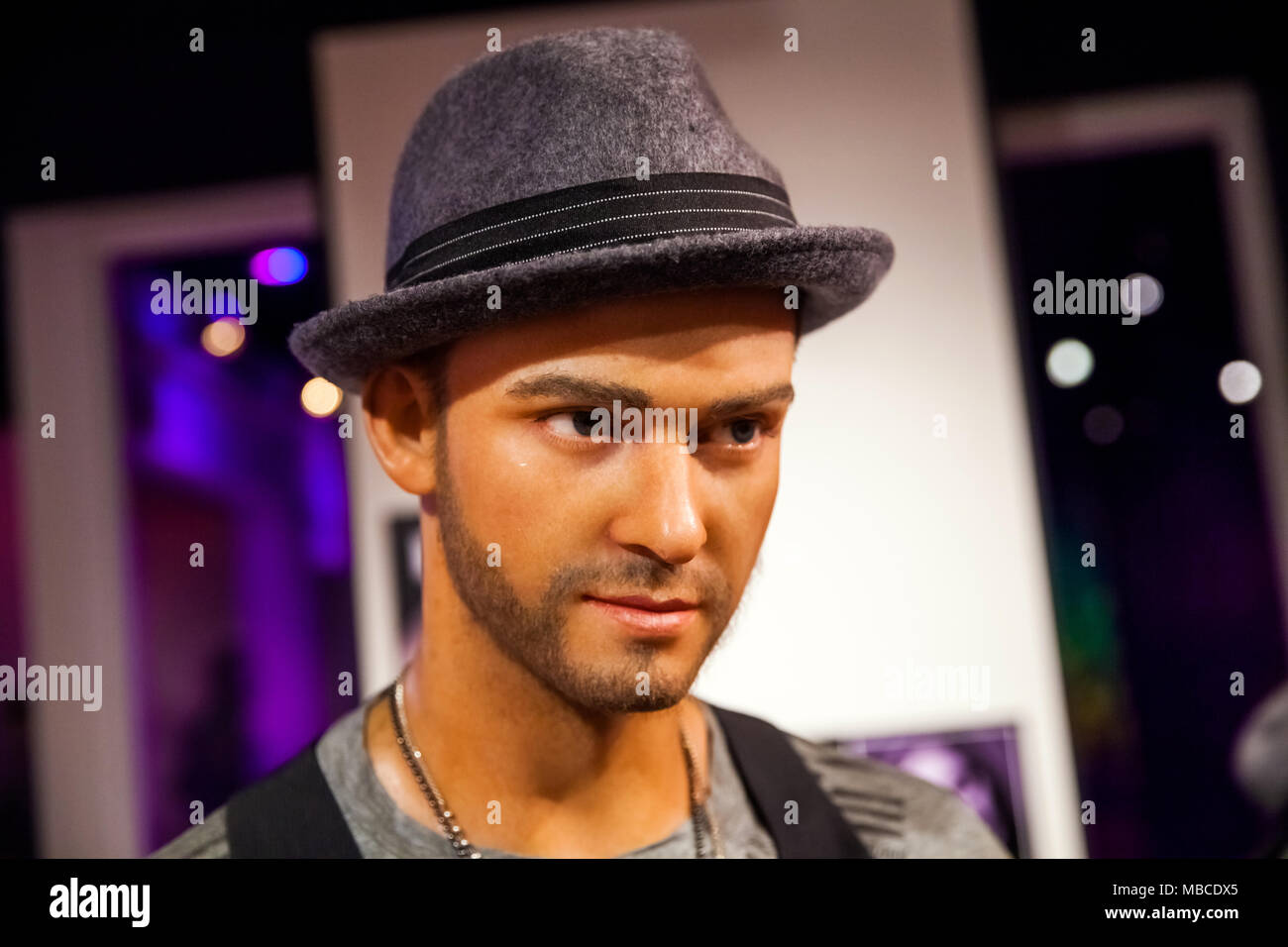 Cera figura di Justin Timberlake, attore e cantante nel museo delle cere di Madame Tussauds di Amsterdam, Paesi Bassi Foto Stock