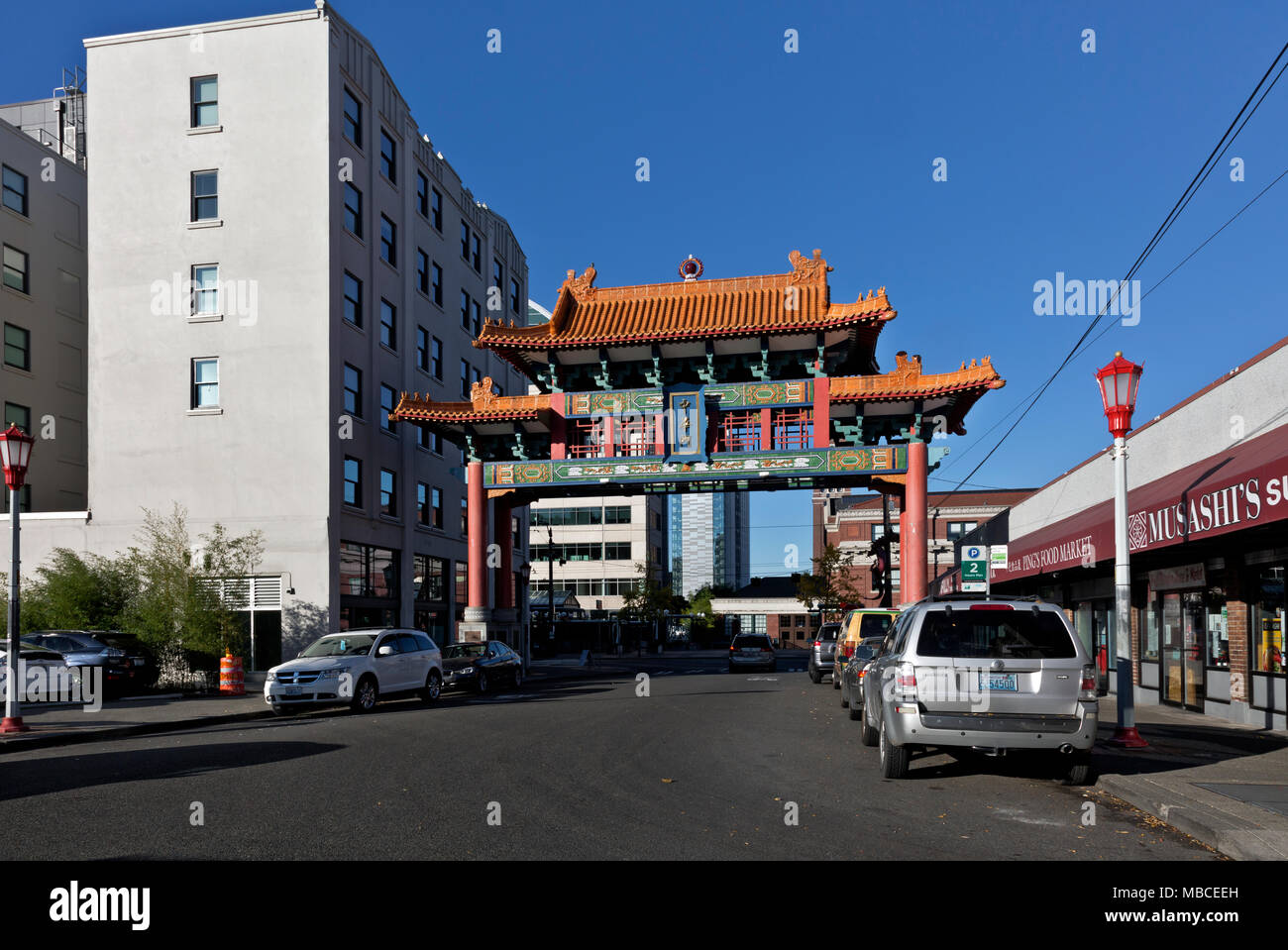 WA15091-00...WASHINGTON - Chinatown Gate nel quartiere internazionale/Chinatown a Seattle. Foto Stock