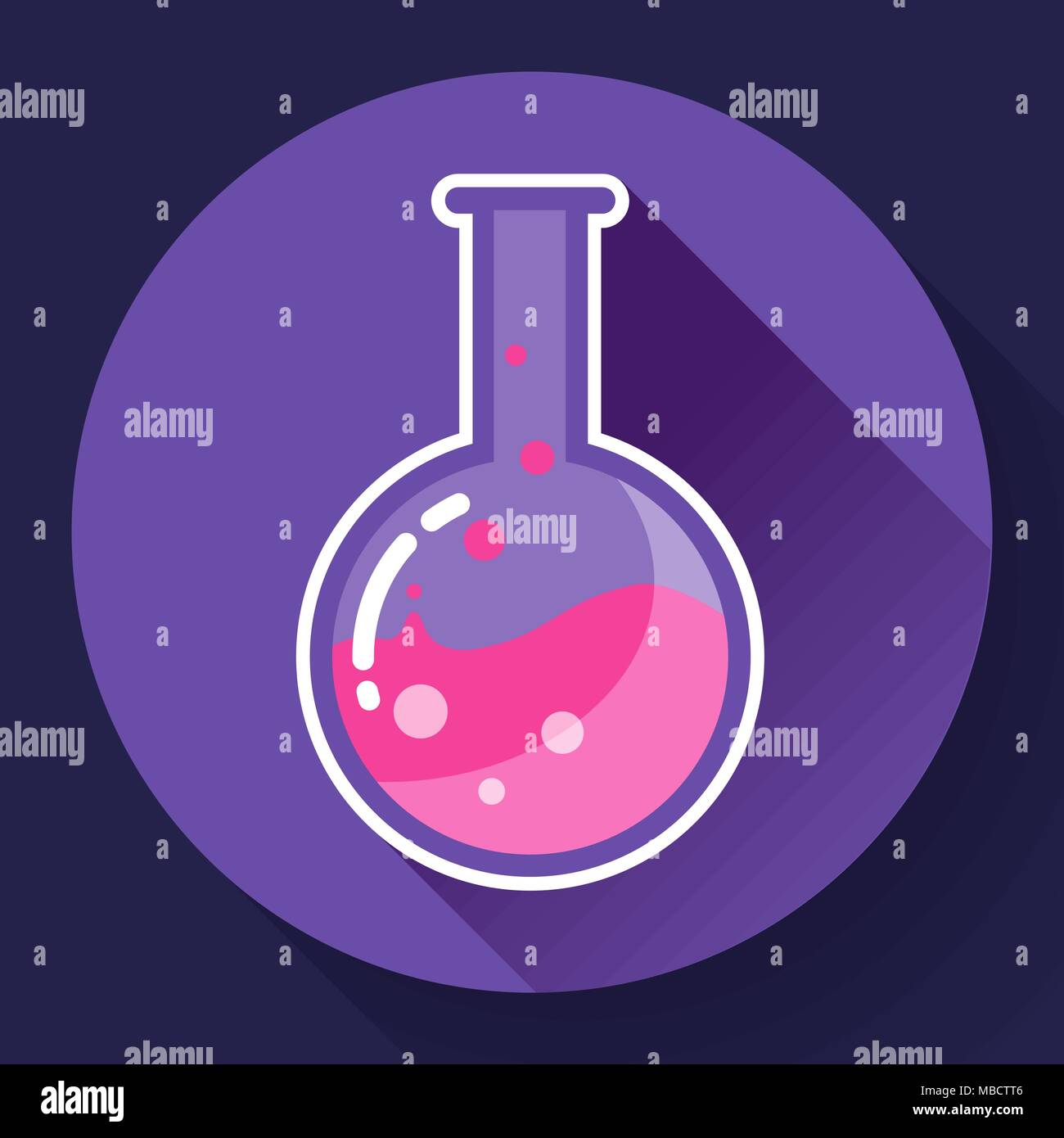 Round laboratorio chimico pallone con icona di liquido. Design piatto stile. Illustrazione Vettoriale