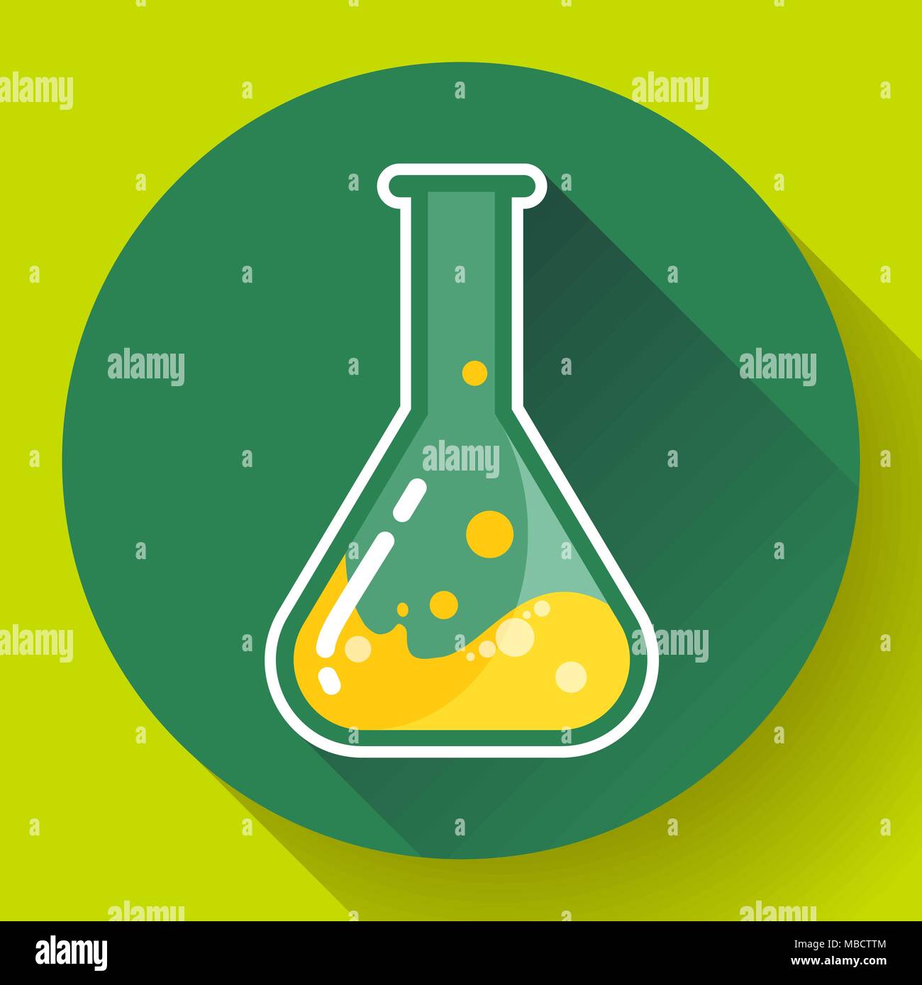Laboratorio chimico pallone con icona di liquido. Design piatto stile. Illustrazione Vettoriale