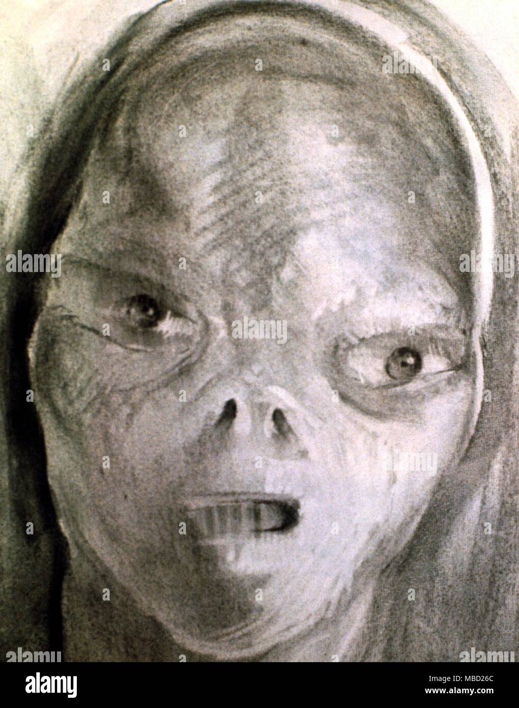 Ufo - un artista della impressione di alieni che adbducted per un mentre Barney e Betty Hill, nel New Hampshire, Stati Uniti d'America nel 1961. I disegni sono basati su account dato dalle colline, durante l'ipnosi Foto Stock