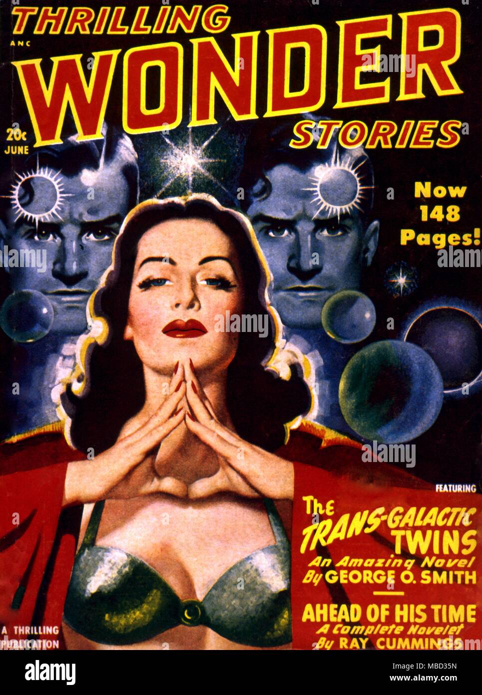 Fantascienza e Horror Copertina riviste di emozionanti storie di meraviglia. Giugno 1948. Artwork per 'Trans-Galactic Gemelli". Foto Stock