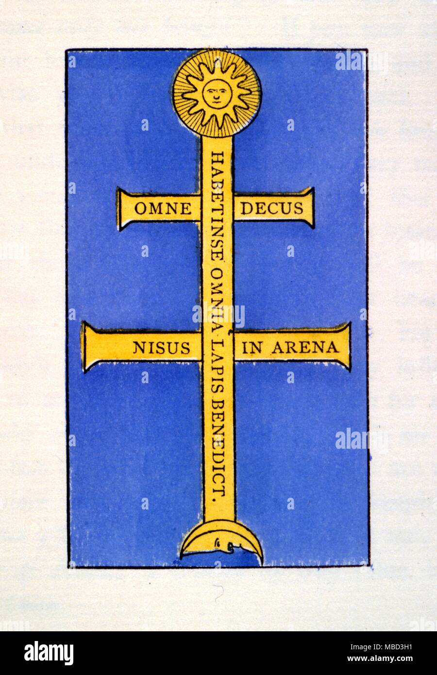 Simbolo della pietra sacra. Schema della Croce solarized della Rosicrucian scuole. 1788 Foto Stock