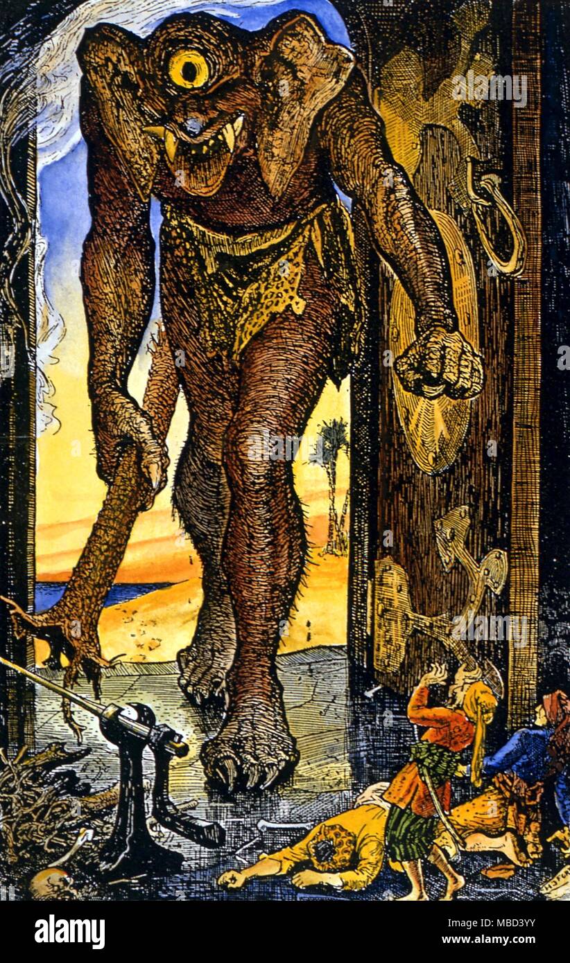 Mostri. Uno dei giganti monoculare incontrati da Sinbad il suo terzo viaggio. Illustrazione della Ford a Lang, Arabian Nights Entertainments, 1905 Foto Stock