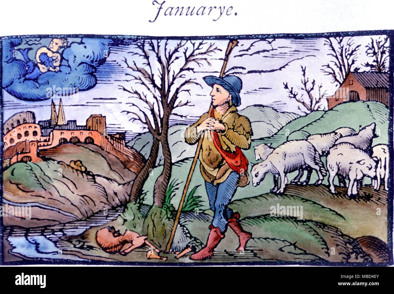 L'Aquarius (stranamente code) del mese di gennaio. A partire dalla serie di mesi utilizzato come vignette in Edmund Spenser è il Fairie Queene, derivato dal suo Shepheard's Calendario 1579 - © /Charles Walker Foto Stock