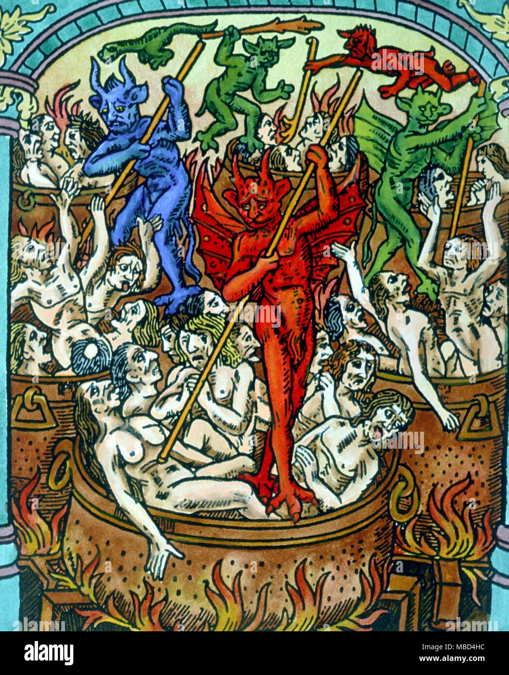 Anime torturate in un inferno da demoni. Dal XV secolo le concessione Kalendrier & Compost des Bergiers, avecq leur Astrologie, stampato da Nicolas le Rouge di Troyes.- © /CW Foto Stock