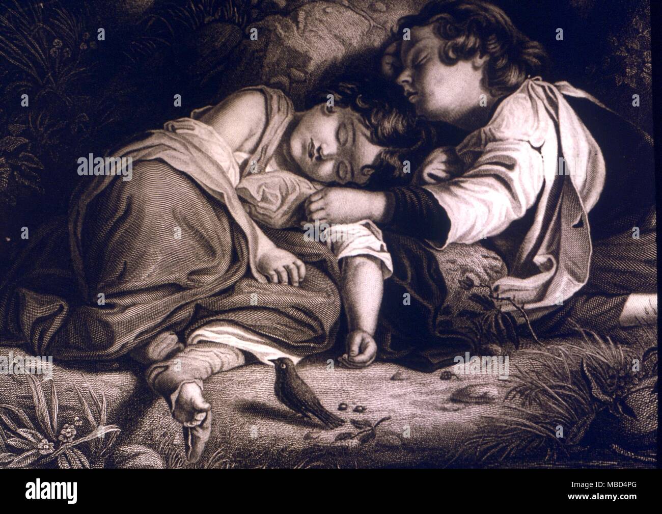 Mitologia - babes in legno dipinto di J T Peele, incisi da J Bourne, 'Babes in legno". "Art Journal', 1856 Foto Stock