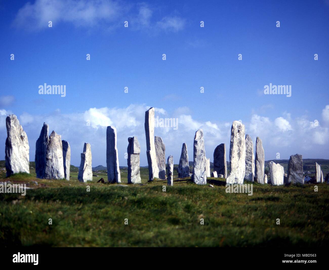 Callanish cerchio. Isola di Lewis, Ebridi Esterne, Scozia orientamento connessi con il periodico la scrematura della luna. Foto Stock