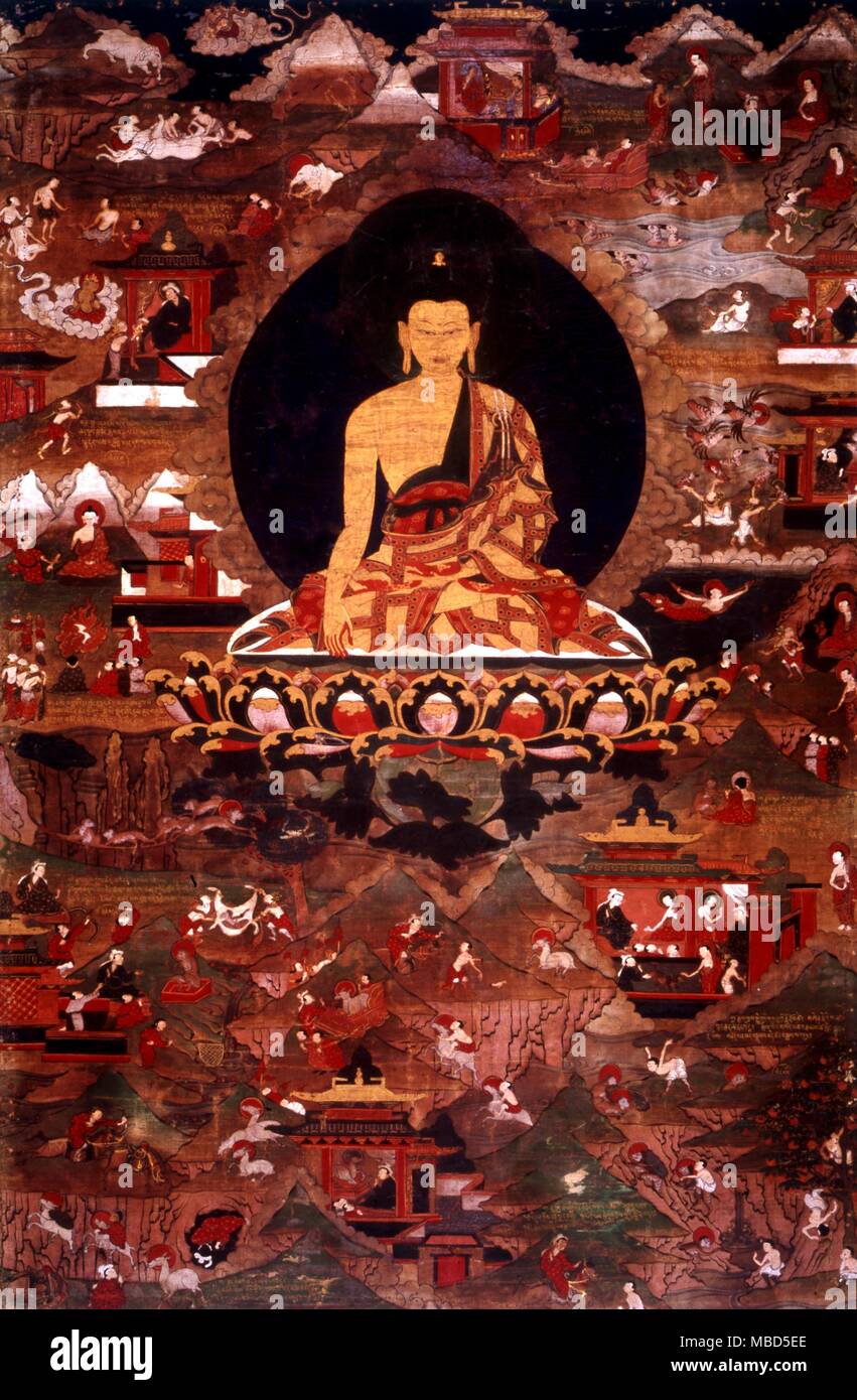 Tanka o verniciatura di Buddha in mezzo al mondo. Foto Stock