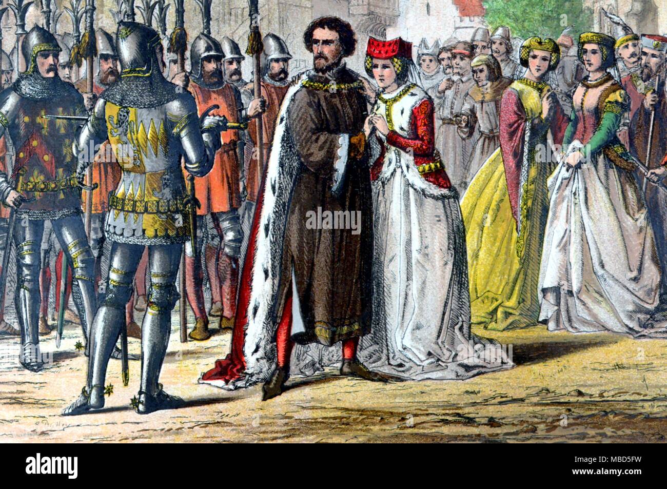 Shakespeare - Re Richard la seconda - ..... la mente di Bolingbroke è cambiata; è necessario a Pomfret, non fino alla torre - Atto V, i. Litografia a colori, dalla libreria Shakespeare, illus. da John Gilbert, Geo Cruikshank & R. Dudley. c.1885 - © / Charles Walker Foto Stock