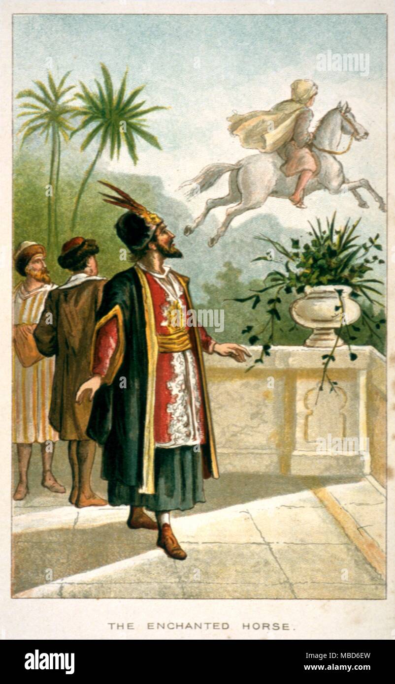 Fairy Tales - Arabian Nights la storia del cavallo incantato. Illustrazione litografica di circa 1890. Il fyler Townsend edizione della Mille e Una Notte . Foto Stock