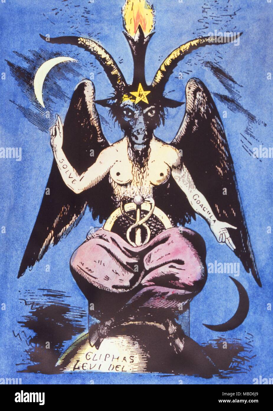 Il Sabbatic Capra - dopo la progettazione di Eliphas Levi - crudamente colorate a mano dalla magia trascendentale, edizione francese Foto Stock