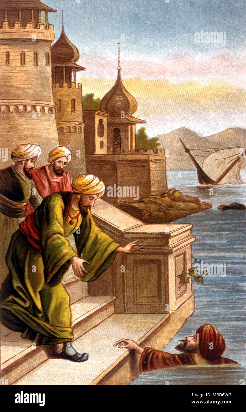 Arabian Nights - La storia di Camaralzaman - illustrazione litografica di circa 1890 - Il Flyer Townsend edizione del Arabian Nights Foto Stock