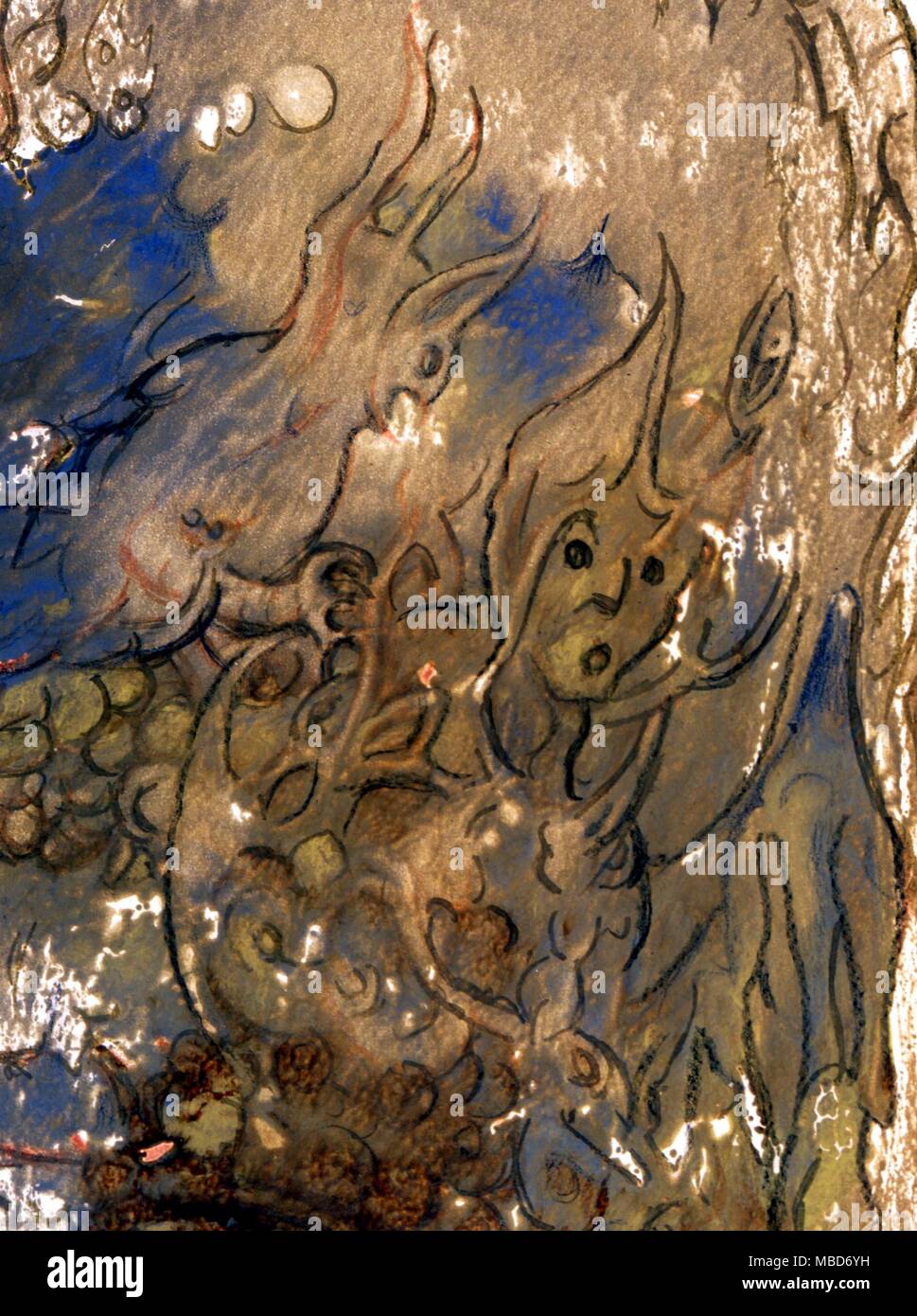 Lilith - Il vampiro ebraica che governa la nascita e la morte. Ha detto di essere stato Adam, la prima moglie con la quale Ella generò il Lilin. Lilith nella struttura ad albero di Eden - litografia da Fay Pomerance Foto Stock