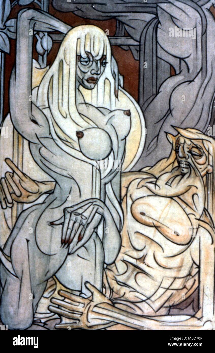 Lilith al capezzale di un uomo malvagio - tessuto stampa da un design by Fay Pomerance, c.1960 Foto Stock