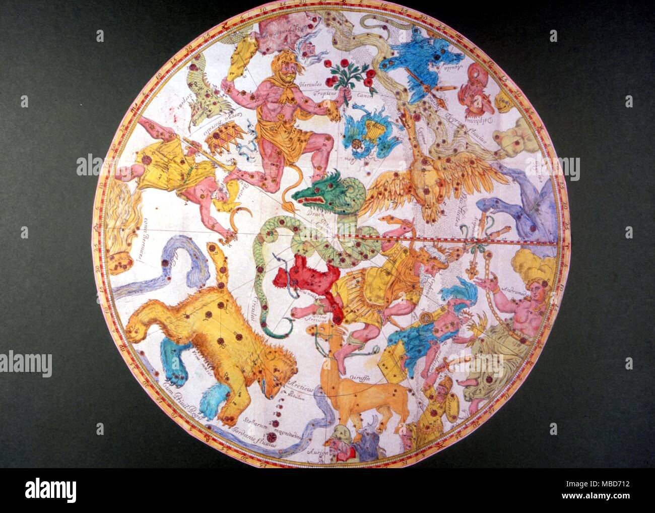 Mappa di costellazione, con il grande orso e alcuni dei cosiddetti constellational zodiac asterisms - XVIII secolo - stampa allentati Foto Stock