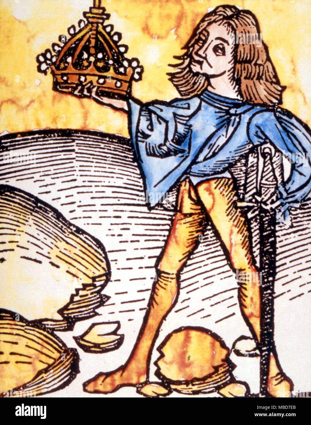 Il Gioiello Orphanus, un più potente gioiello amuletic (che può essere stato un grande opale) impostato in tedesco la corona imperiale. Da Johann de Cuba il "Hortus Sanitatis', 1483 Foto Stock