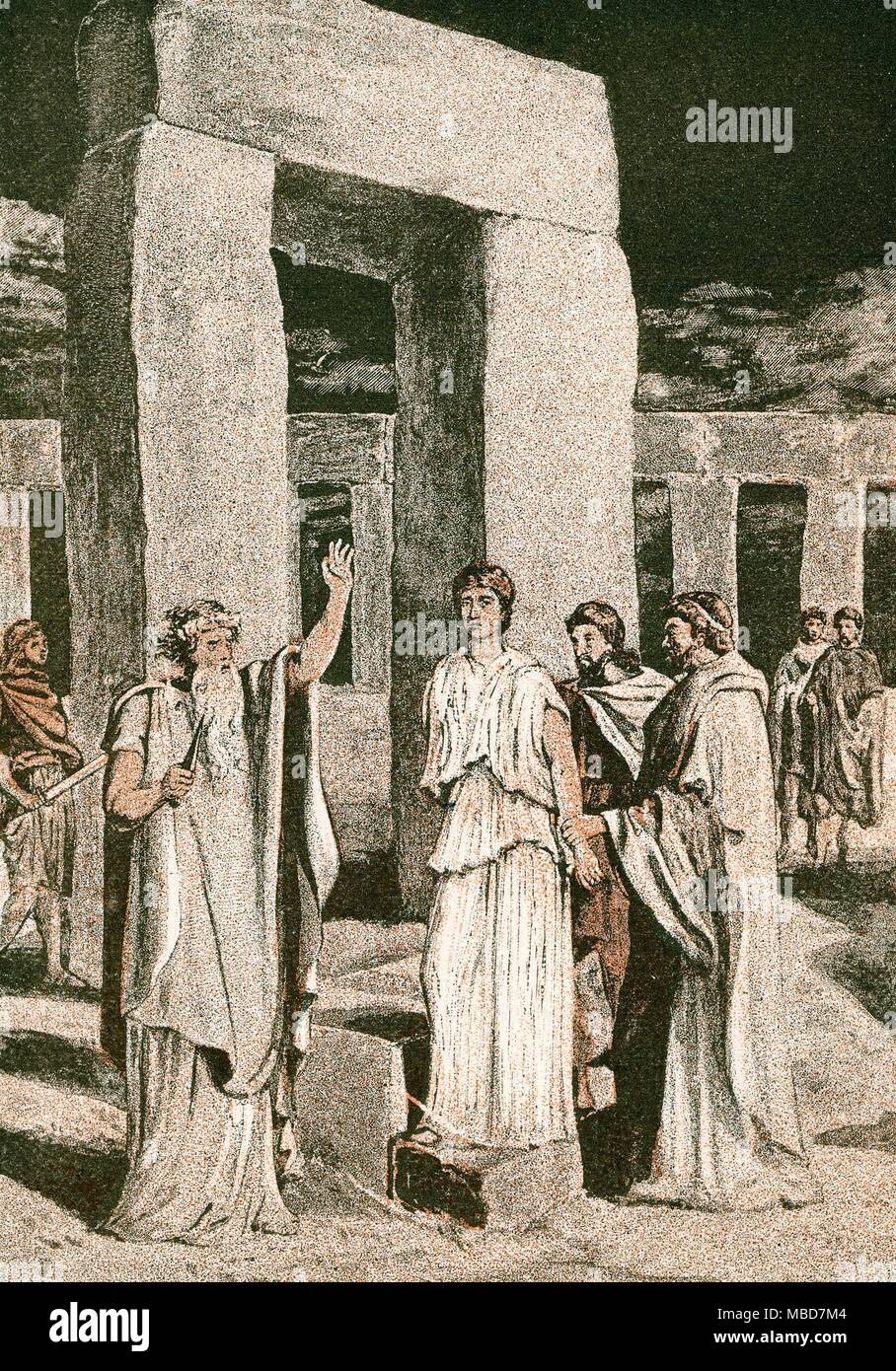 I druidi. " Il sacrificio - il sacrificio umano, offerti agli dèi dai druidi, contro lo sfondo di Stonehenge il cerchio. Litografia da Alfred J. Chiesa, il conteggio del Sassone Riva o La Villa in Vectis, 1887. Foto Stock