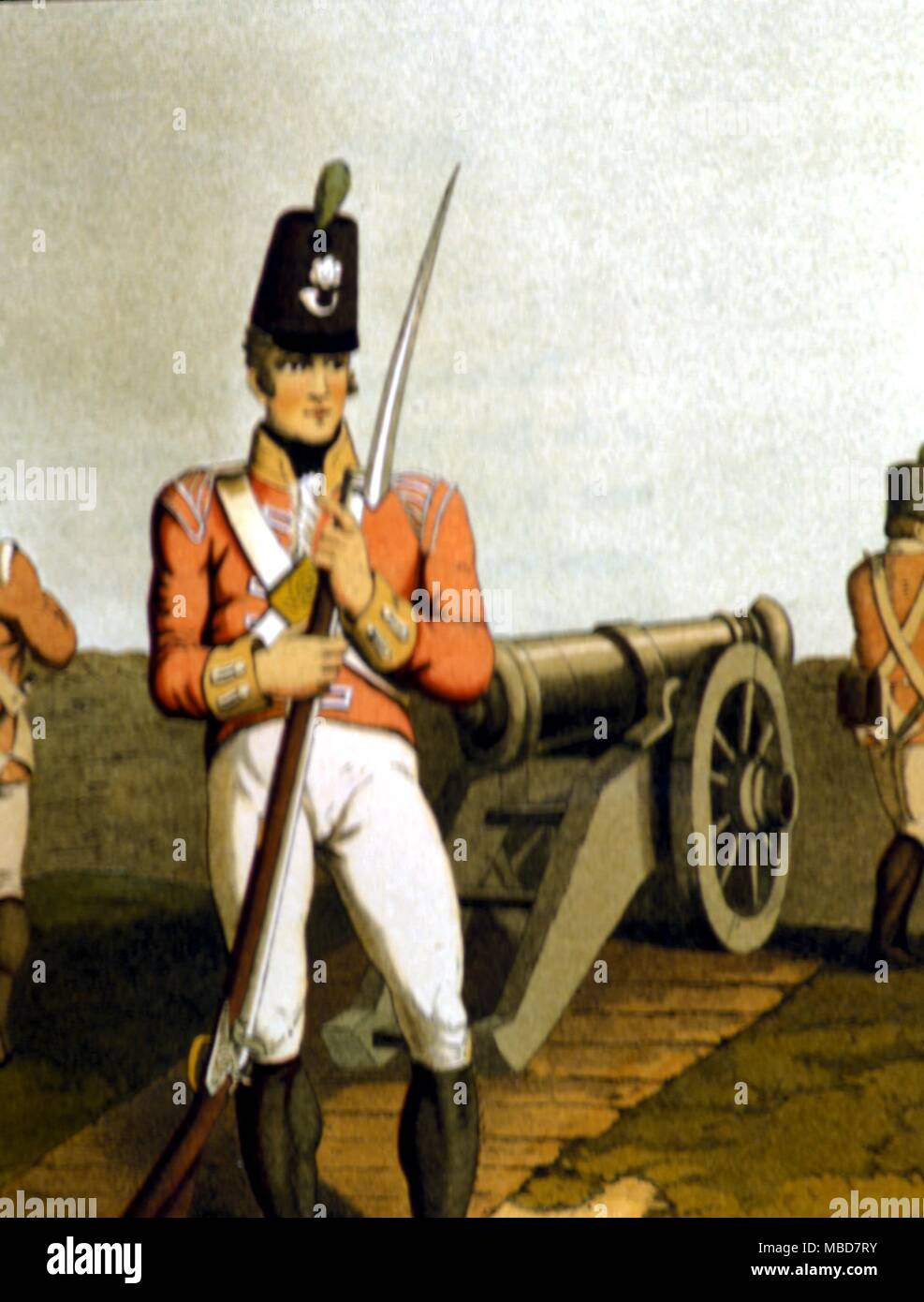 Storia britannica - inizi del XIX secolo East Yorkshire milizia. Dal 1885 edizione di Richard Jackson, "i costumi di Yorkshire'. Foto Stock