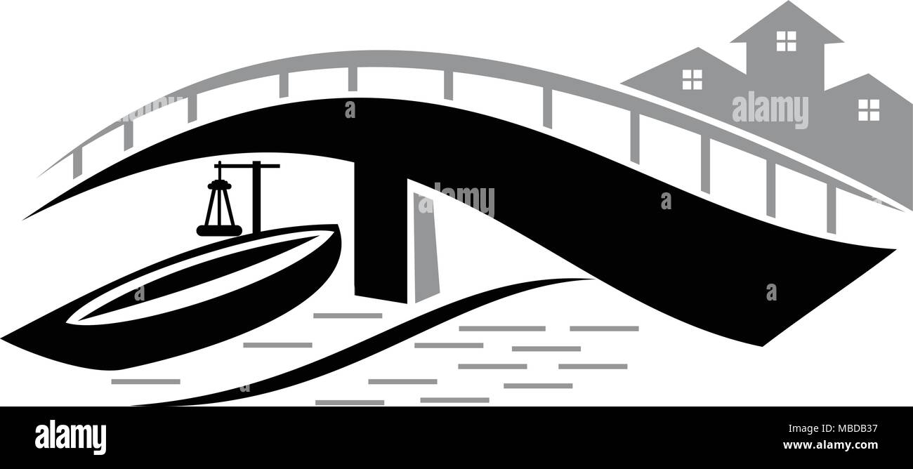 Ponte nave Logo Design Template Vector Illustrazione Vettoriale