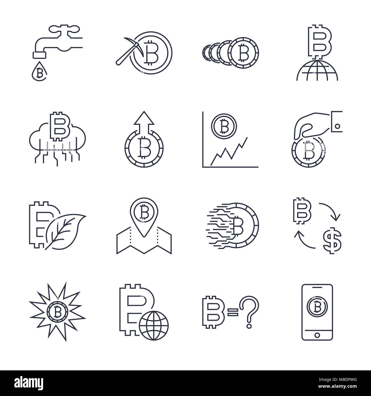Linea Cryptocurrency set di icone. Collezione di vettori di contorno sottile Bitcoin finanziare i simboli.. Corsa modificabile. Illustrazione Vettoriale