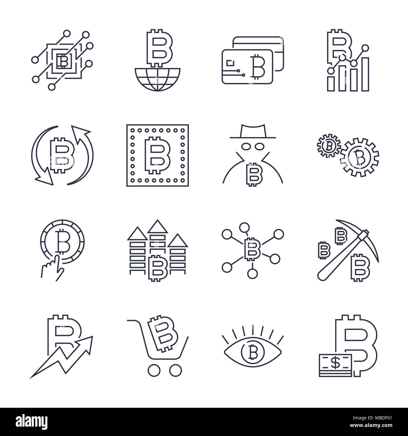 Blockchain, Cryptocurrency set di icone. Corsa modificabile. Illustrazione Vettoriale