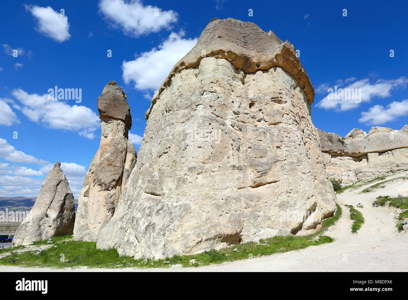 Cappadocia, naturali formazioni di roccia vulcanica nella valle dei monaci, Turchia Foto Stock