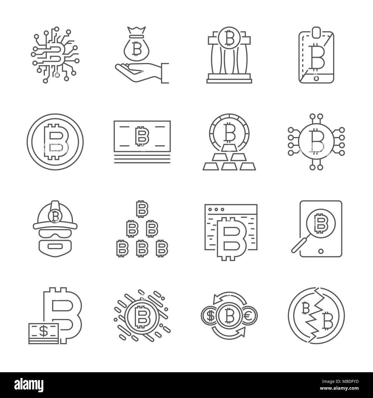 Linea Cryptocurrency set di icone. Collezione di vettori di contorno sottile Bitcoin finanziare i simboli. Corsa modificabile Illustrazione Vettoriale