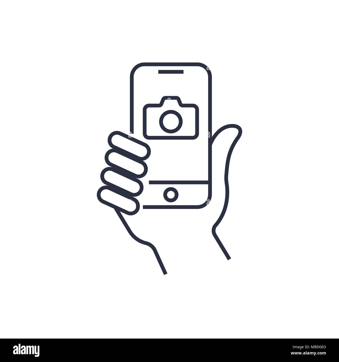 Tenendo selfie sullo smartphone concept creativo selfie icona etichetta. Illustrazione Vettoriale