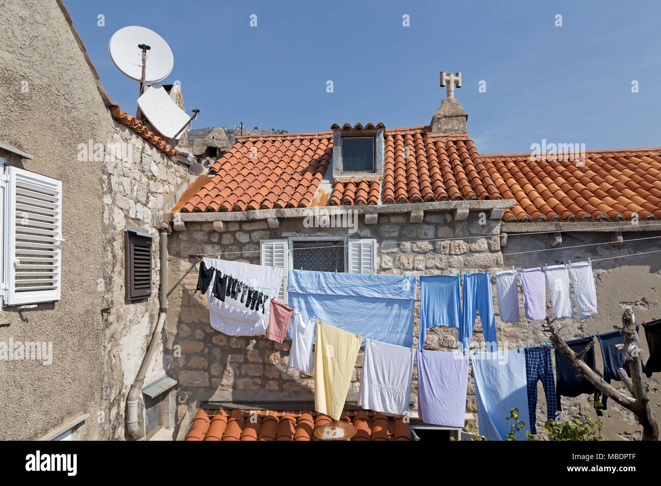 Asciugatura nella città vecchia, Dubrovnik, Croazia Foto Stock